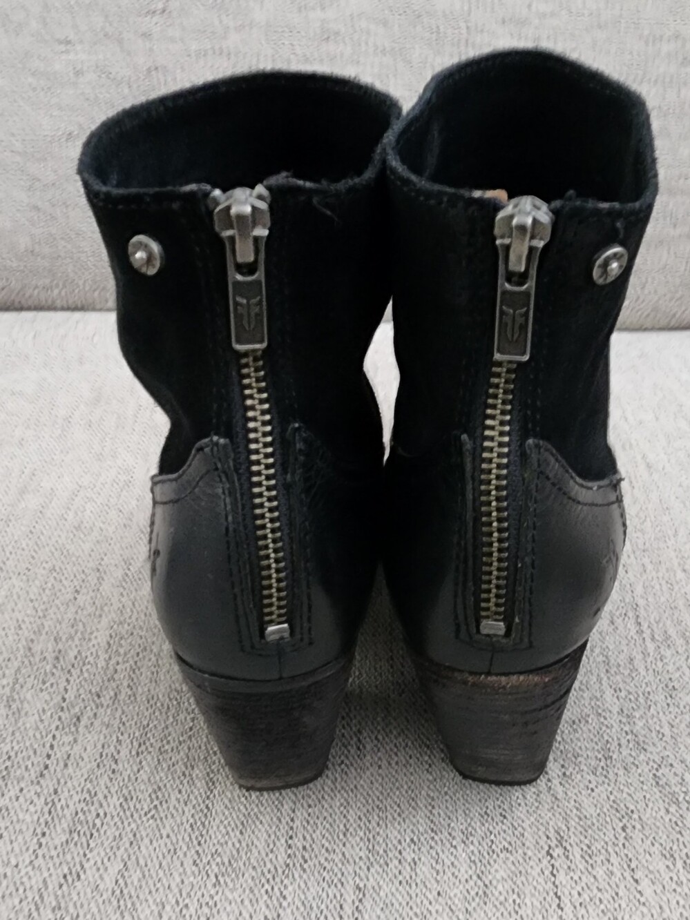 Frye Black Leather and Suede Ankle Booties - Picture 6 of 13